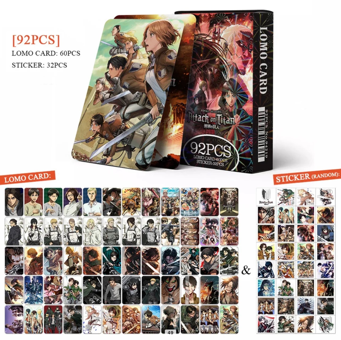 Attack on Titan Double Sided Lomocards + Stickers (92 pcs)