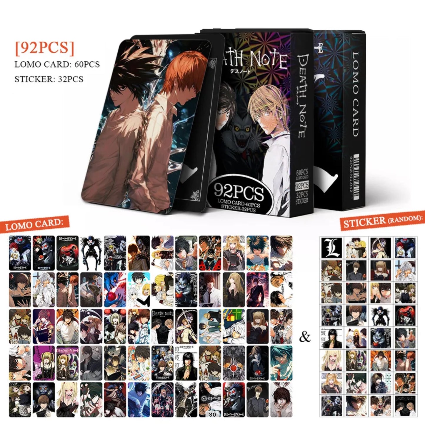 Death Note Double Sided Lomocards + Stickers (92 pcs)