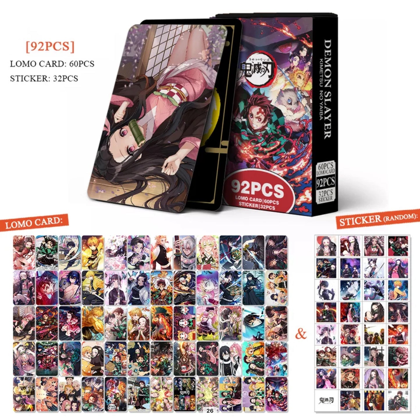 Demon Slayer Double Sided Lomocards + Stickers (92 pcs)