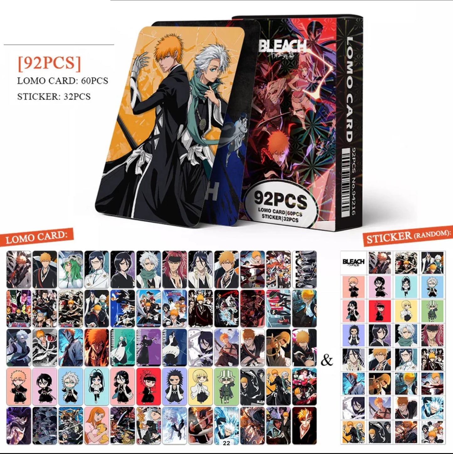 Bleach Double Sided Lomocards + Stickers (92 pcs)