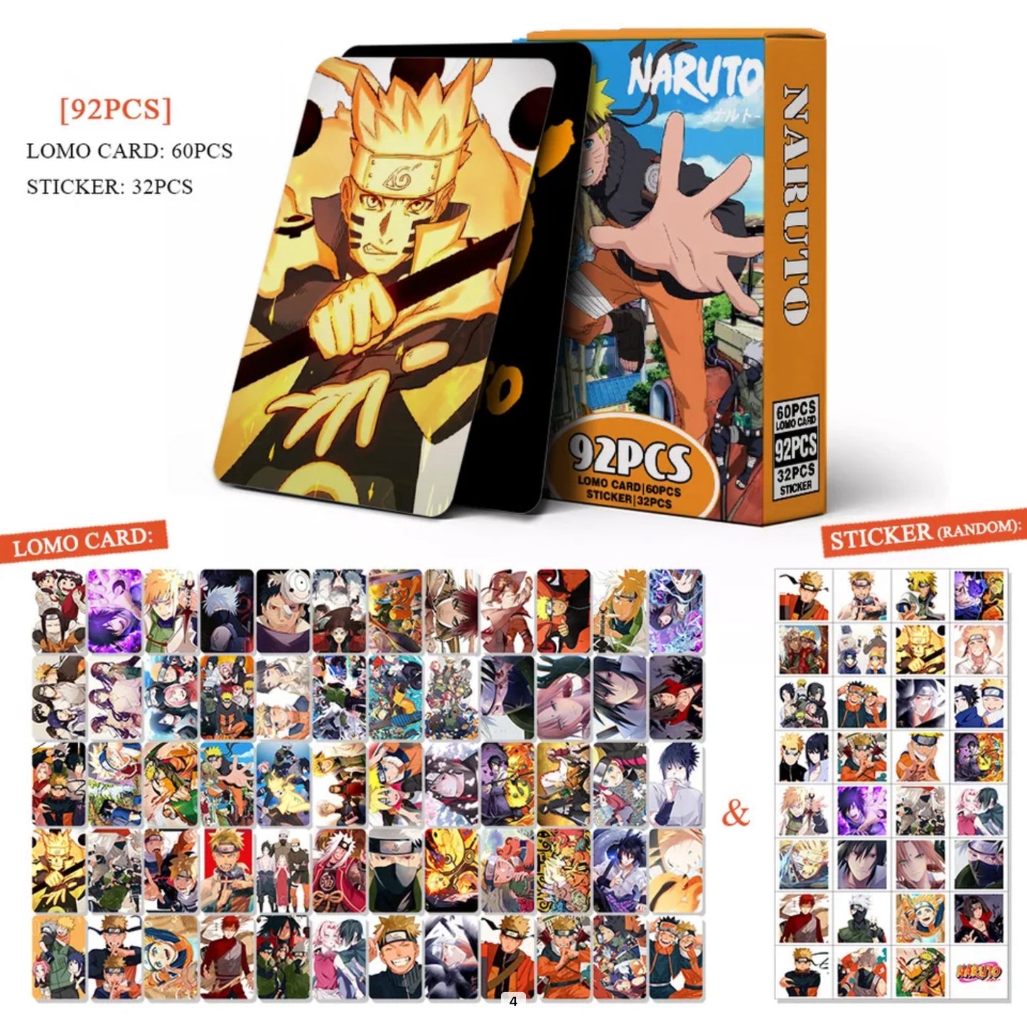 Naruto Double Sided Lomocards + Stickers (92 pcs)