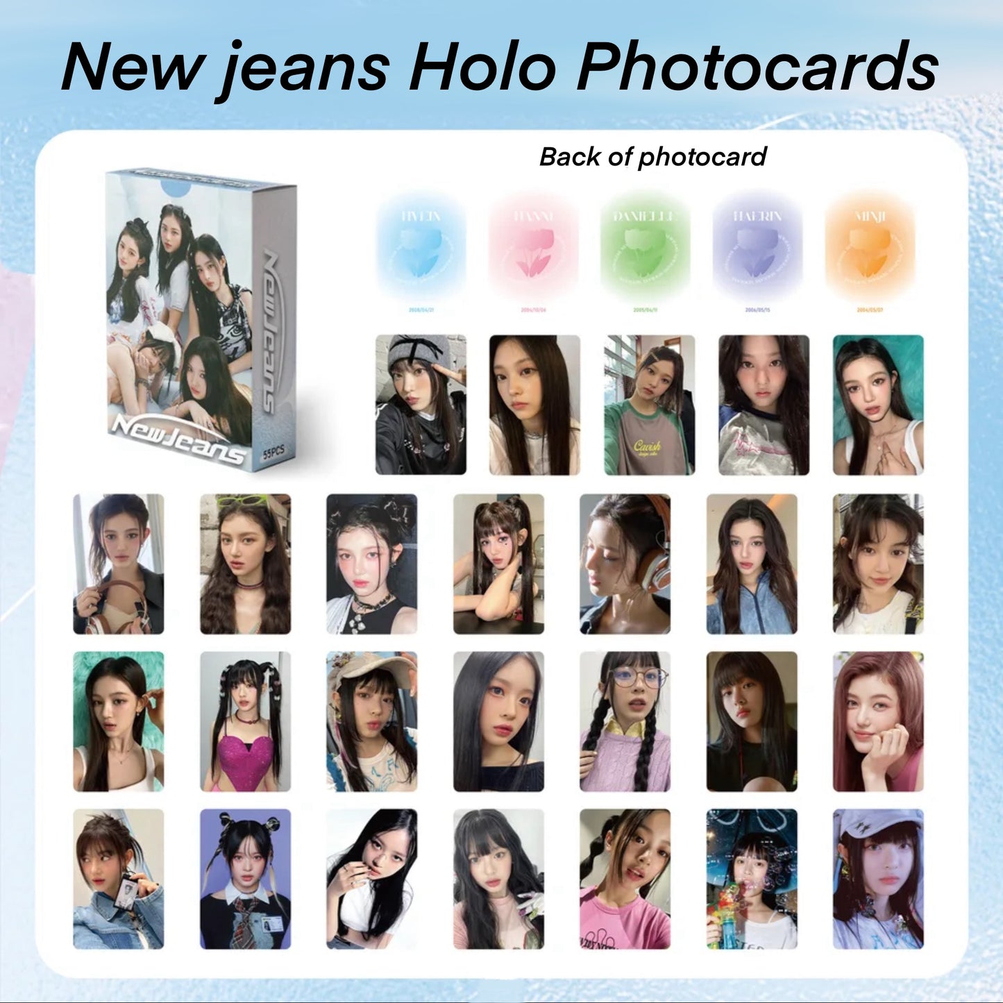 New Jeans Rainbow Holographic Photocards (55 pcs)