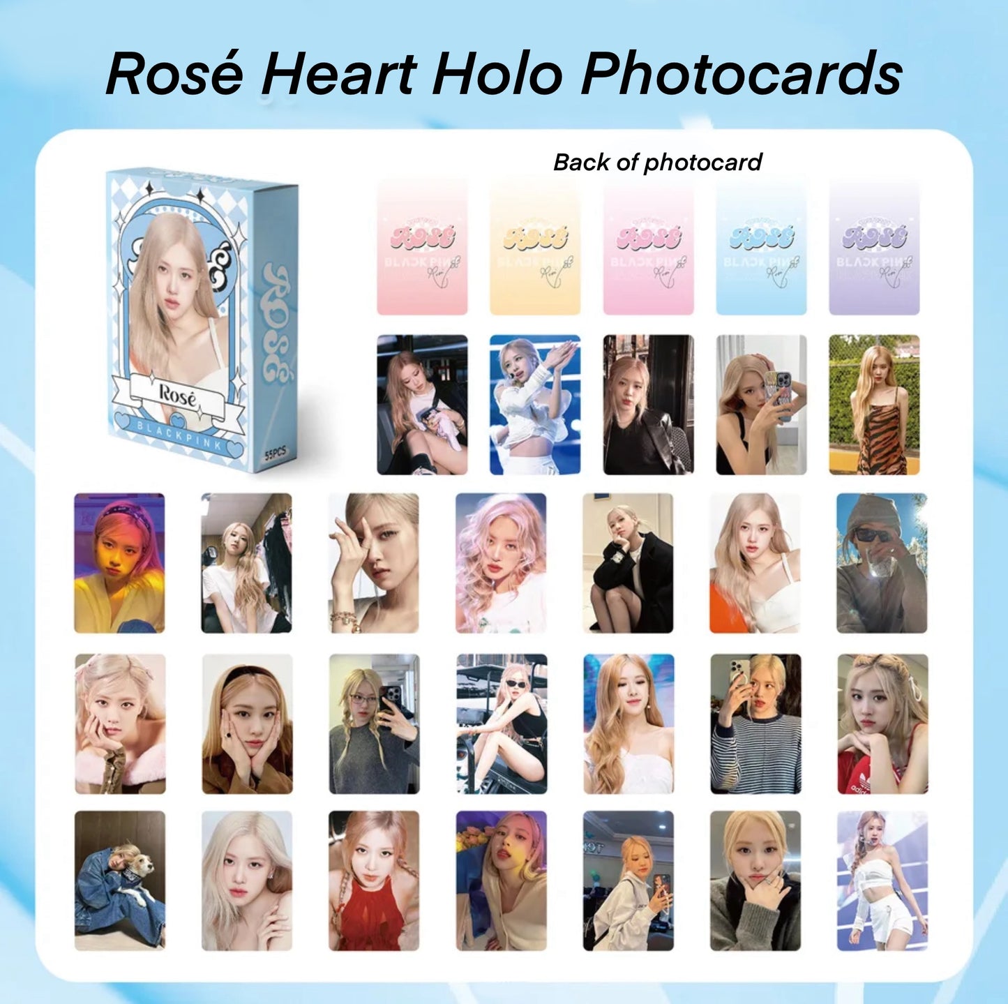 Rosé Heart Holographic double sided Photocards (55 pcs)