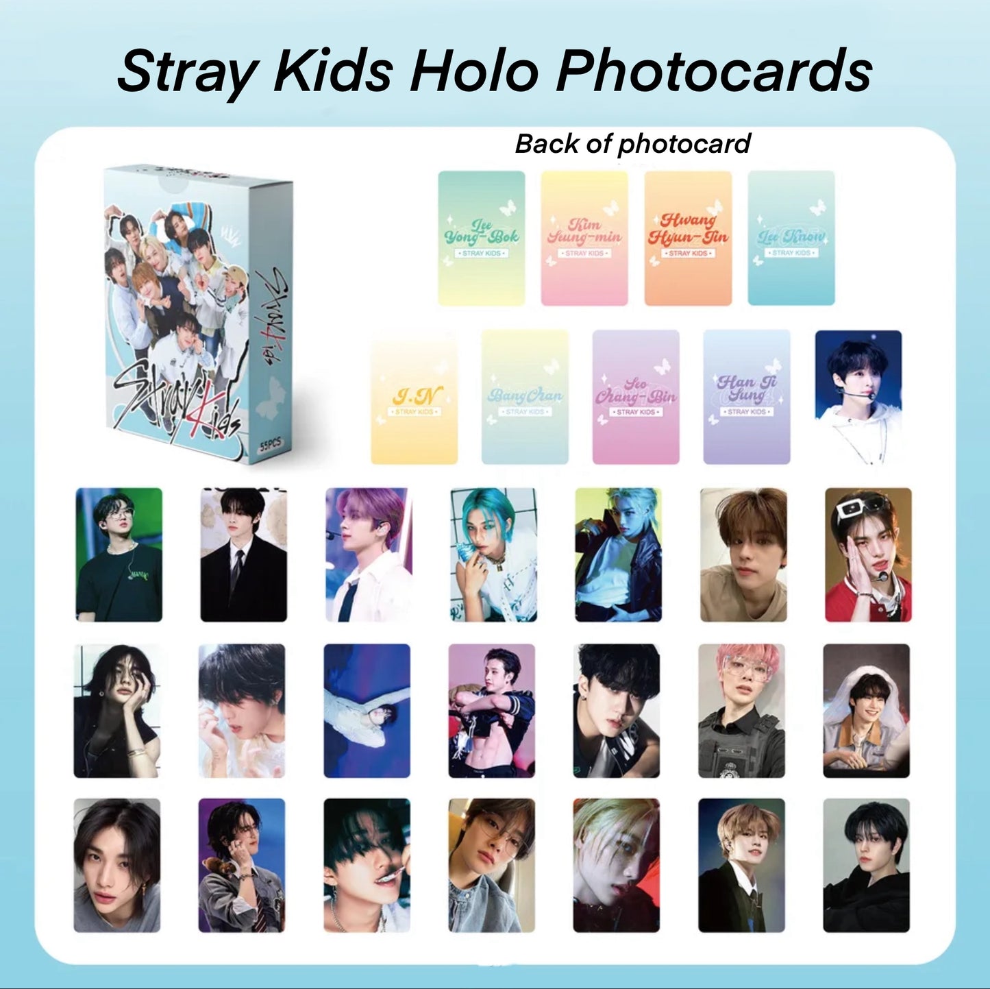 Stray Kids Holographic double sided Photocards (55 pcs)